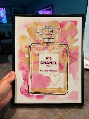 CHANEL Pink & Gold N°5 Bottle Framed Wall Canvas